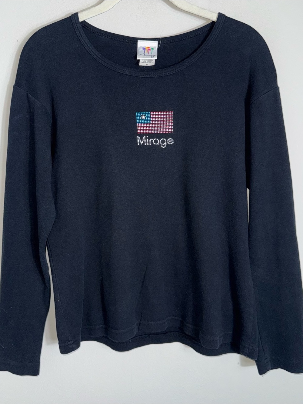 Vintage Mirage Las Vegas Long Sleeve T Shirt-Black-Flag-Women's Small